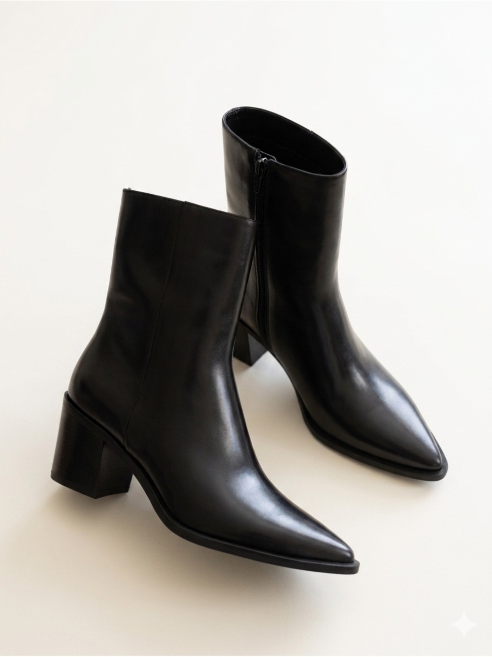 Black Pointed Leather Ankle Boots with Block Heel by H&M size 8 NWOT.